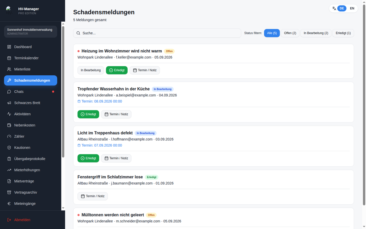 Schadensmeldungen